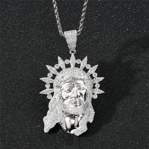 Fashion Hip Hop Jesus Head Pendant Pave Cubic Zircon Christian Jewelry Fashion Iced Out Necklace Dropshipping