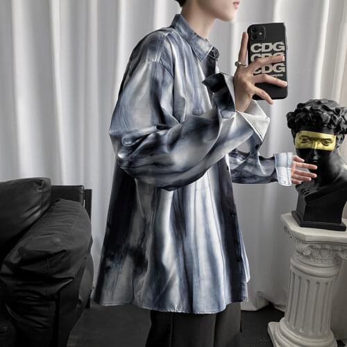 Shirt mens long-sleeved spring and summer tide brand dyed shirt Korean version of the trend handsome coat loose-fitting ins top