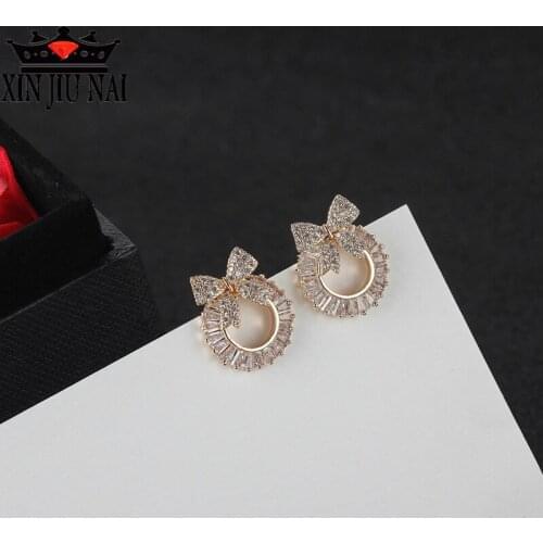 Bow stud earrings micro inlaid sterling silver stud earrings