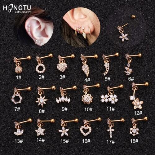 1PC Korean Cubic Zirconia Stud Earrings for Women Flower Heart Cute Earrings Stainless Steel Screw Daith Helix Cartilage Studs
