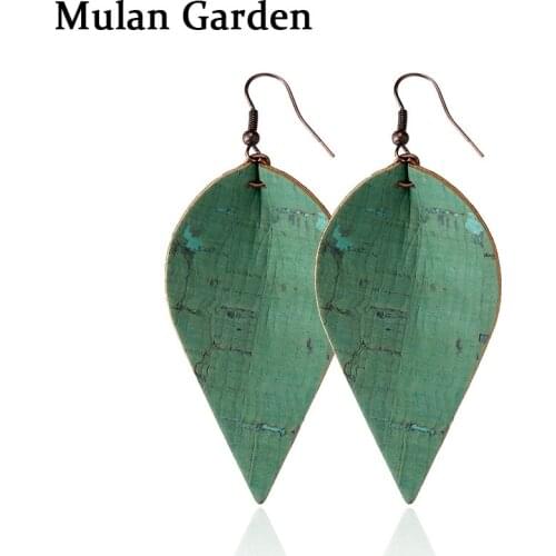M&G 6 Colors New Wood Grain PU Leather Alloy Earrings Solid Color Fashion Leaf Earrings Simple Jewelry Women Accessories Gifts