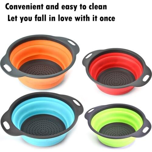 Silicone Foldable Drain Washing Basket Kitchen Tools Water Filter Strainer Fruit Vegetable Basket Organizer Storage