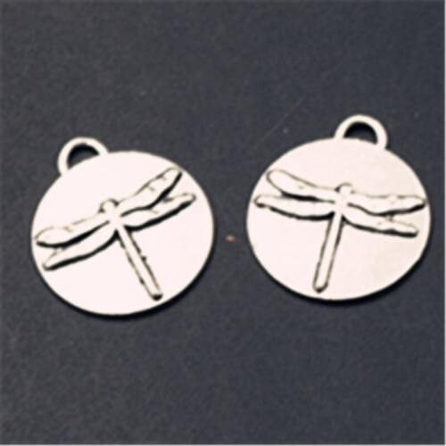 WKOUD 10pcs Silver Color Dragonfly logo round tablets Alloy pendant for earring bracelet DIY POP Jewelry Charm findings A788