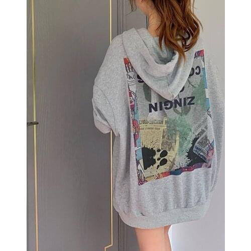 Mid-length Hoodies Women 2021 New Spring Autumn Hoodies Thin Trendy Ins Loose Korean Jacket Letter Printing Sweatshirt Women Top
