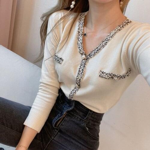 Korean Fashion Vintage Short Sweater Women Autumn Winter 2021 Pearl Buttons Bottoming Knitted Jumper Tops Black