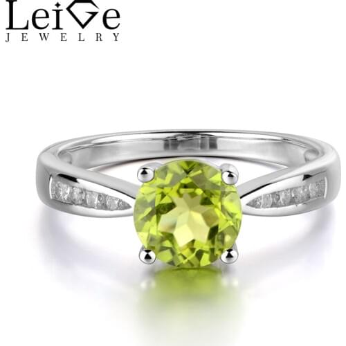 Leige Jewelry Green Peridot Ring Round Cut Gemstone 925 Sterling Silver Wedding Engagement Rings for Women Fine Jewelry