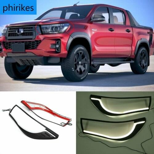 2PCS LED DRL Daytime Running Light Headlight Lamp Trim Cover Fit For Toyota Hilux Revo 2015 2016 2017 2018