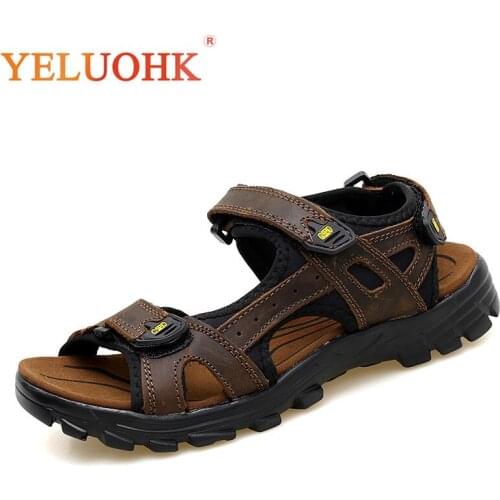 2018 Men Sandals Vintage Soft Leather Sandals Men Brown Yellow Men Summer Shoes