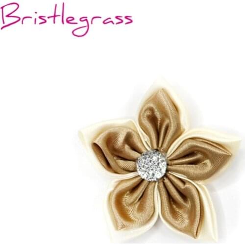 BRISTLEGRASS 4PCS 1.96" Rhinestone Satin Ribbon Flower Bow Kid Applique Headband Hair Tie Corsage Wedding Dress DIY Sewing Craft