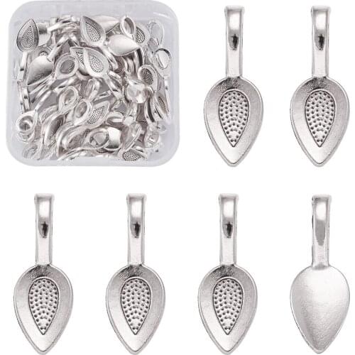 PandaHall 50pcs 21.3x7.8x1.5mm Tibetan Style Alloy Glue-on Flat Pad Bails for Jewelry Making DIY Findings Accessories Discount