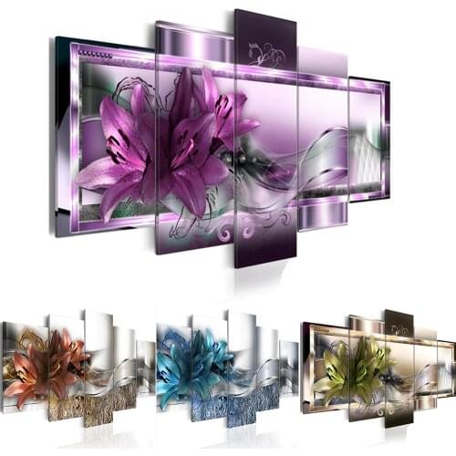 Huacan Diamond Embroidery Lily Diamond Painting Mosaic Flower Full Square Multi-picture 5pcs/set Home Decoration