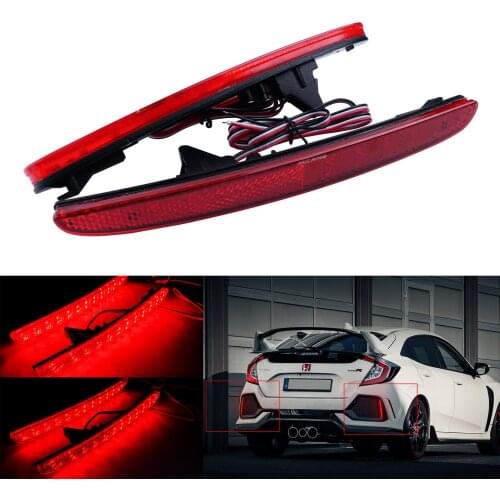 ANGRONG Red Rear Bumper Reflector LED Tail Brake Stop Light For Honda Civic X MK X FK 2016
