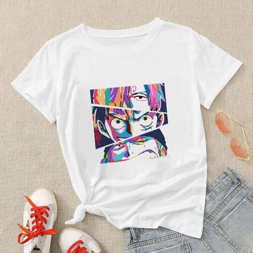 Anime T-Shirt Womens Luffy Novelty 2021 Teen Summer Top Short Sleeve Family Look Hipster Casual Edgy Instagram Clothes 90S Edgy