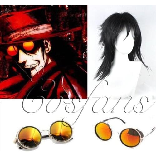 Anime HELLSING Alucard cosplay prop Vampire Hunter Glasses Orange Sunglasses for Men Women Vampire Hunter Black Wig Cosplay Prop