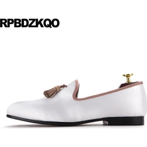 46 47 Prom White Large Size Runway Popular Tassel British Style Italian Men Shoes Brands Custom Loafers Party European Satin