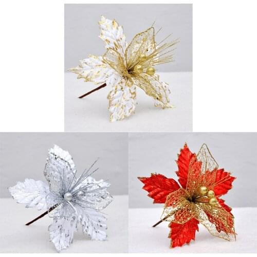Glitter Artificial Flowers Christmas Tree Decoration Merry Christmas For or Home Xmas Ornament New Year