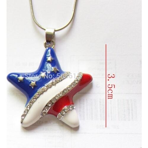 One piece fashion five star shape alloy rhinestone pendant mix color enamel necklace xy188