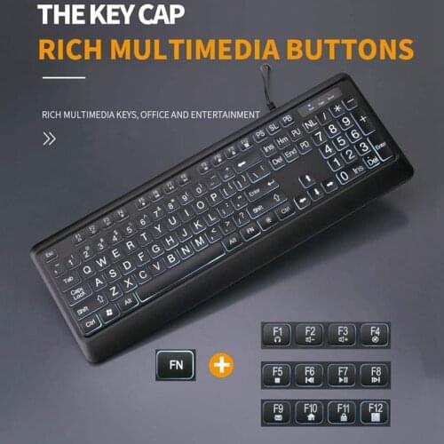 Deluxe Backlit Keyboard,Large Print Wired USB Keyboard with High Contrast Keys and White Illuminated LED Suit