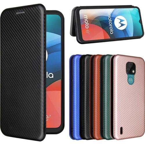 For Motorola Moto E7 Case Carbon Fiber Flip Leather Case For Motorola Moto E7 XT2052-1 XT2052-2 XT2052-3 Case Cover For MOTO E7