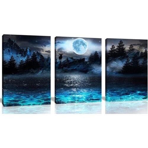 Blue Sea Beach Diamond Painting Modern Triptych Deer Mountain Wall Art Nordic Picture Diamond Mosaic 3 Piece Room Decor EE1956