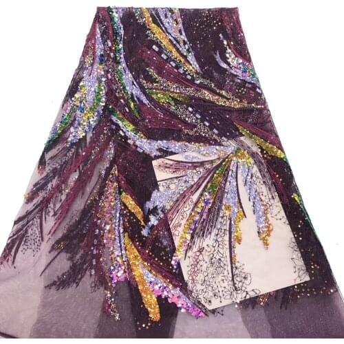 2020 New colorful sequin embroidery French mesh yarn African lace fabric high-end atmospheric banquet dress skirt design fabric