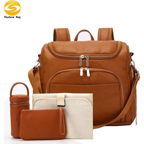 PU Leather Travel Bag Diaper Bag Backpack Message Bag Free Bottle And Hand Bag Diaper PAD Bebe Accesorries Mummy Bag School Bag