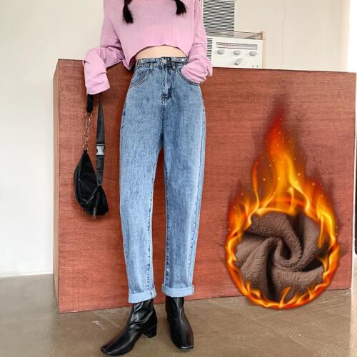 Candy Color Women Fleece Jeans Winter Warm Jean Pants Plus Size Thicken Denim Trousers Casual Female Solid Pencil Pant