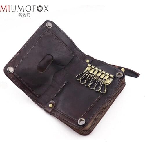 Genuine Original Leather Short Wallet Men Vintage Key Holder Wallets Multifunction Coin Purse Men Keys Organizer Housekeeper Bag
