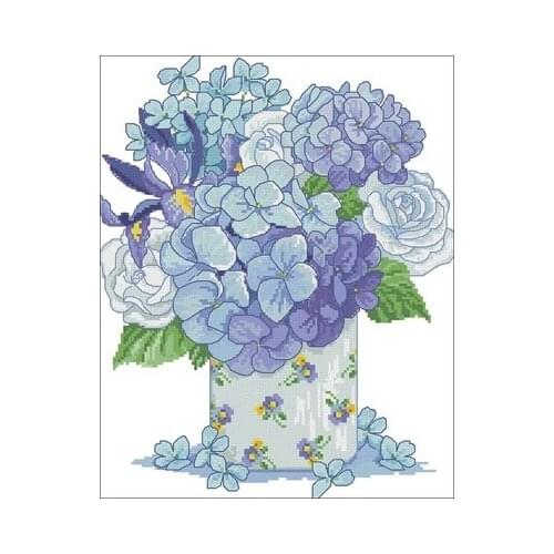 Magazine-Blue Hydrangea Needlework,For Embroidery,DIY 14CT Unprinted Arts Cross stitch kits Set Cross-Stitching Home Decor
