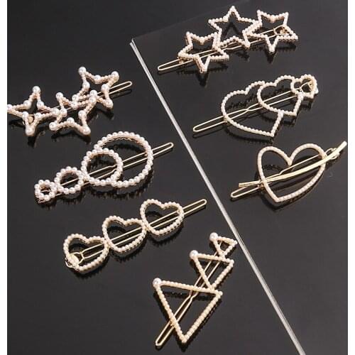 Heart Star Hollow Small Pearl Hair Clips Barrettes Headwear Hairpins Hairgrips For Female Women Girls Bridal Hair Accessories