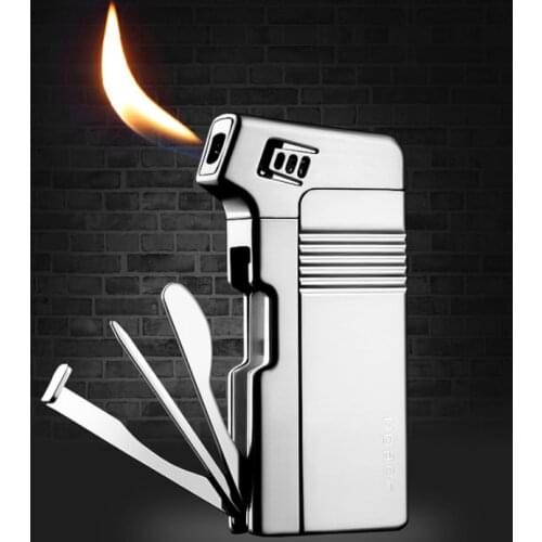 JOBON inflatable cigarette lighter creative oblique fire multifunction with tamper/knife/needles gas pipe smoking igniter gift