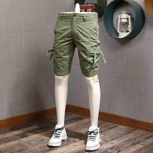 Mens Loose Army Green Cargo Shorts Men Baggy Cotton Tactical Casual Multi Pocket Shorts