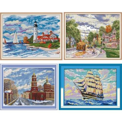 Embroidery Needlework Sailng Cross Stitch Kit Stamped Pattern 11CT 14CT Counted Printed Craft Decor Art Sewing Handmade Gift Set