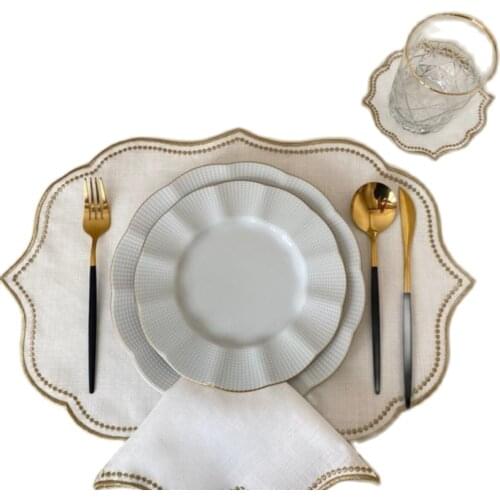 Table napkins Home Decorations Embroideried 12 or 18 Track Suit Cocktail Dinner American Service White Blue Gold Table Made In Turkey Kitchen Accessories