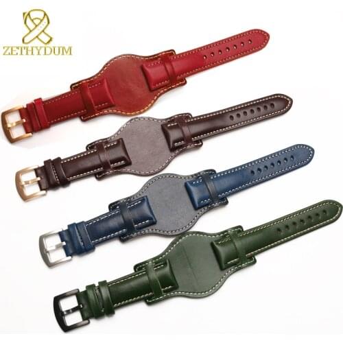 Genuine leather bracelet 18mm 20mm 22mm watch strap mens watchband With mat wristwatches band handmade leather bracelet