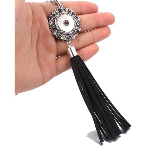 New Snap Jewelry Long Tassel With Crystal Pendant Necklaces Fit DIY 18MM Snap Buttons Jewlery Wholesale ZG292