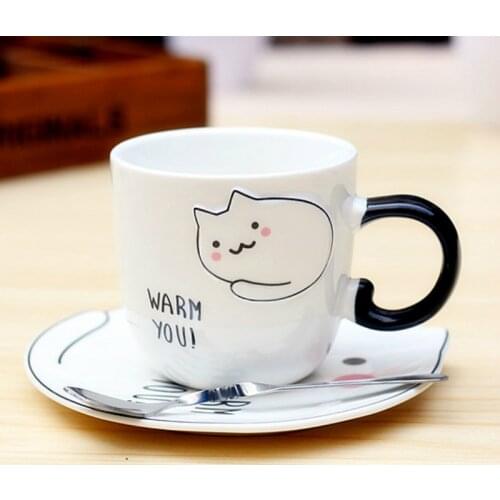 New cute cat mugs Coffee cup with saucer coffee mugs creative cups and mugs Small lazy cat cup with Spoon Girl gift