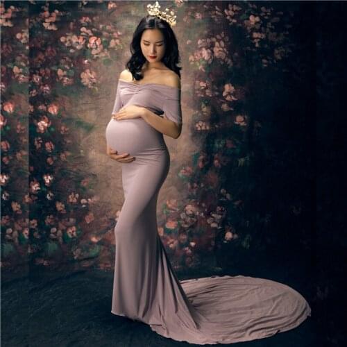 Maternity Clothes For Photography Jersey Slim Fit Pregnant Dress Off Shoulder SexyMaternity Gown Photo Shoot