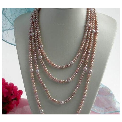 NATURAL 100" 10mm round purple freshwater pearl necklace