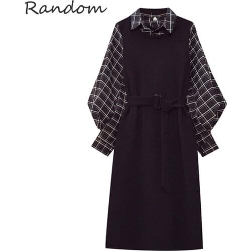Plus Size M-4XL Office Lady Plaid Shirt Dress Women 2021 Spring Long Lantern Sleeve Turndown Collar Fake Two-Piece Dresses