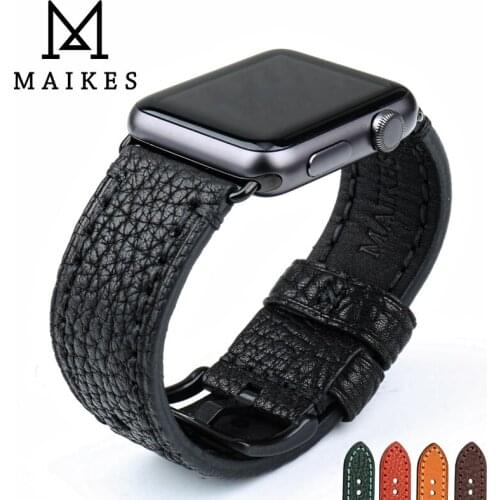MAIKES Black Genuine Leather Watchband Apple Watch Accessories Watch Band 44mm 40mm For Apple Watch Strap 42mm 38mm iWatch