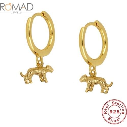 ROMAD 925 Sterling Silver Animal Shape Hoops Earrings For Women Cheetah Pendant Gold Earrings Jewelry Pendientes Mujer
