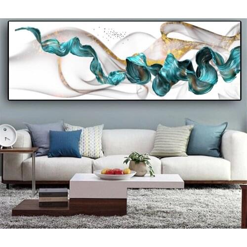 Luxury Nordic Abstract Green Ribbon Canvas Painting Wall Art Posters Prints Wall Pictures for Living Room Home Cuadros Decor