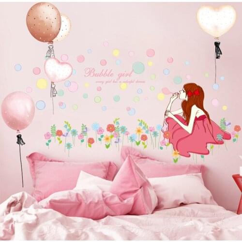 [SHIJUEHEZI] Creative Girl Wall Stickers DIY Balloons Flowers Mural Decals for Kids Bedroom Baby Room Nursery Home Decoration