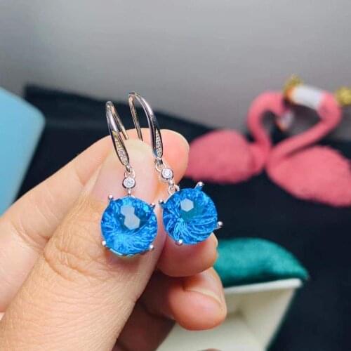 Personality Trend Topaz Earring 925 Sterling Silver 100% Natural and Real Topaz Earring