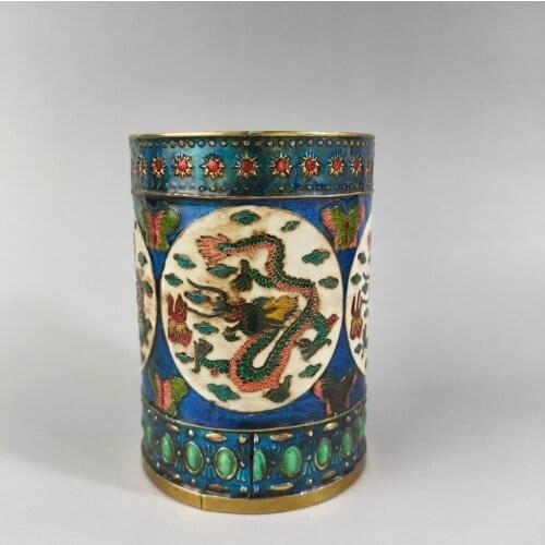 Elaborate Ancient Chinese Traditional Handicraft Collection Home Decoration Cloisonne Dragon Auspicious Pattern Pen Container