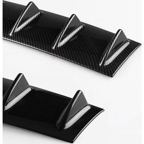 Carbon patter Fin Shark Style Rear Bumper 3D Shark Stickers ABS Plastic Universal Black Rear Bumper Lip Chassis Diffuser Spoiler