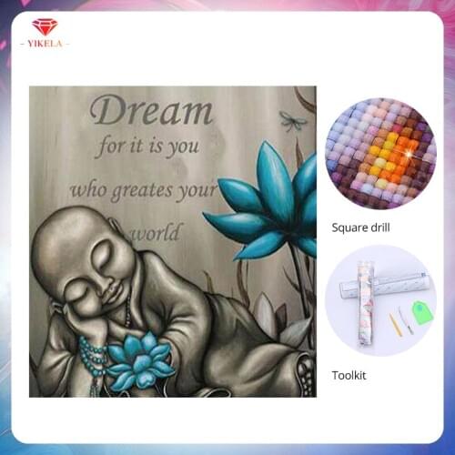 YIKELA 5D DIY Diamond Joss Lotus Painting Handmade Cross Stitch Diamond Embroidery Mosaic Diamond Wall Sticker Suitable Decor
