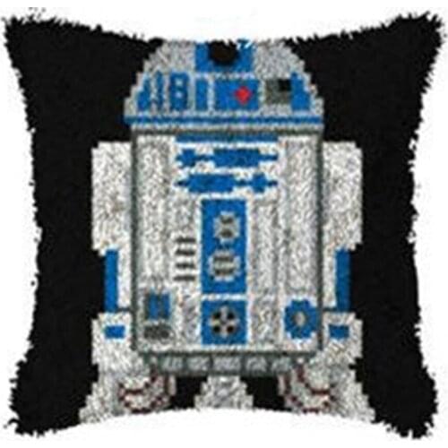 Latch hook kit Cushions with Pre-Printed Robot Pattern Embroidery kits Cross stitch Latch hook pillow Hobby and needlework