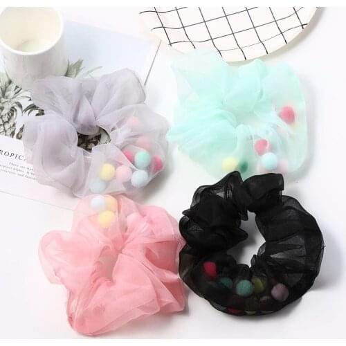 Woman Gauze Scrunchies Solid Hair Ring Ties For Girls Ponytail Holders Rubber Band Elastic Hairband Hair Accessories Headwear